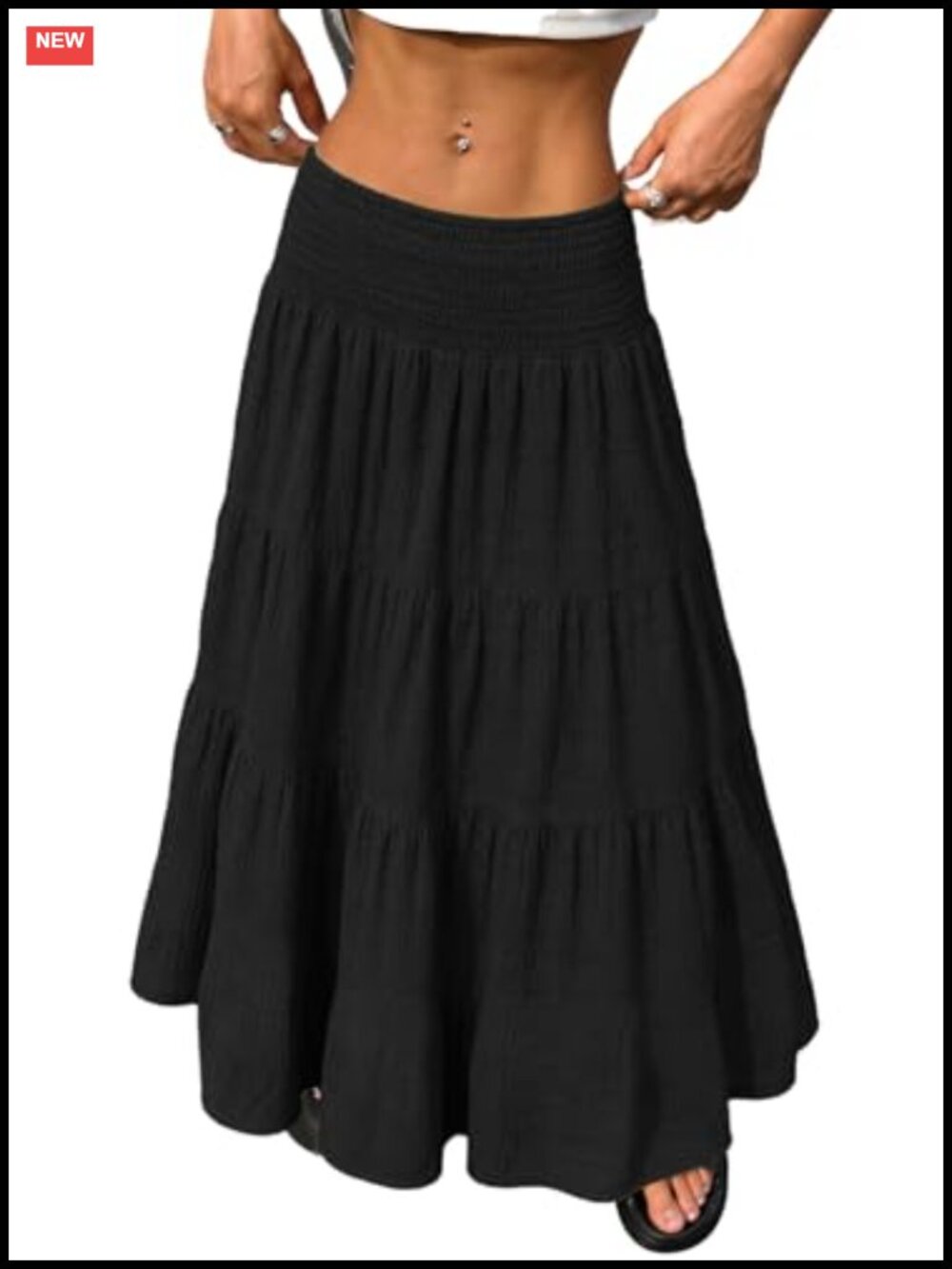 ELLEVEN Maxi Skirt Polyester Lightweight Tiered A-Line Summer Vacation